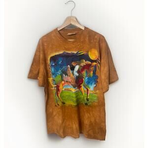 Vtg The Mountain Nancy Caudrey Cowgirl Horse Art T-Shirt Dip Dye Westerncore XL